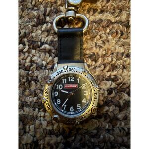 Craftsman Keychain Watch Fob Compass Black Dial Silver Tone Belt Clip